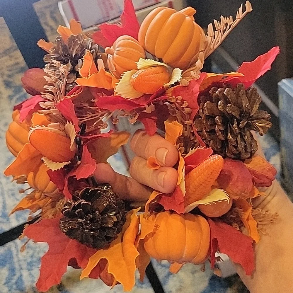 Autumn Harvest Pumpkin Spice Decor Set, Never Used,bowl Filler/ Sign/2 Silk Ring